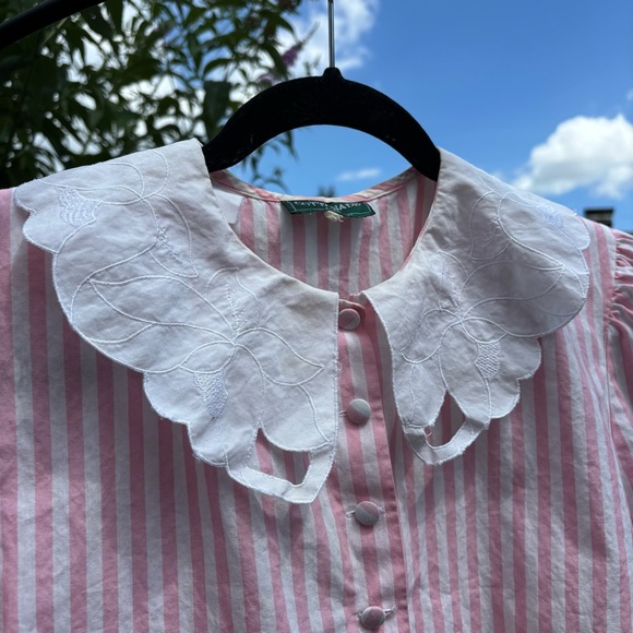 Cottonade Paris pink candy striper cottage core blouse with Collar - Picture 5 of 6